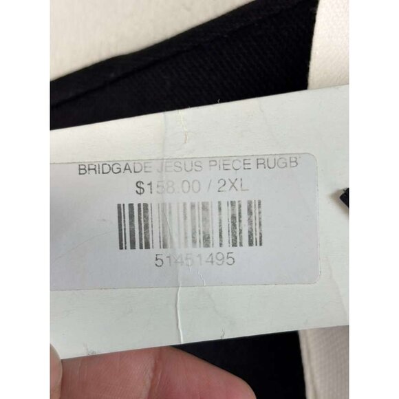 Brigade Mens Jesus Piece Rugby Shirt Black Gold Chain Embroidered Cotton Sze 2XL - Picture 8 of 11